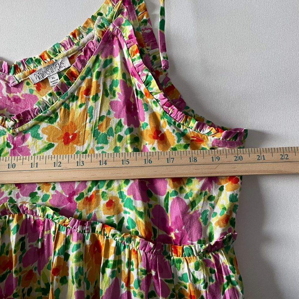 Patrons of Peace Malibu Mini Dress Babydoll Floral Size XL Boho Tie Straps - Picture 6 of 11